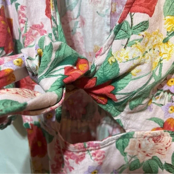 Old Navy Linen Floral Cottagecore Puff Sleeve Cut Out Midi Dress Size Medium - Picture 4 of 11